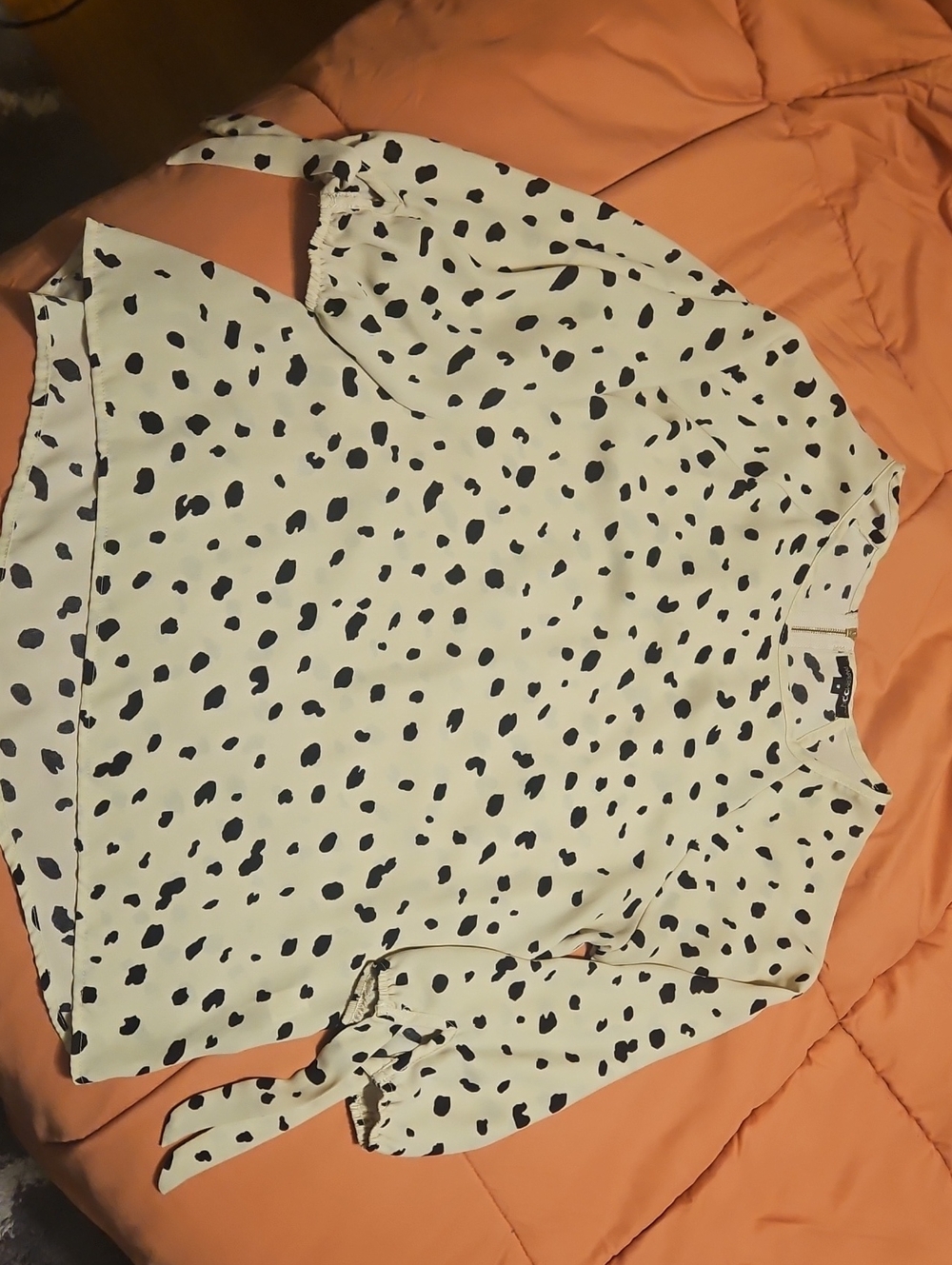 Papermoon Ivory Blouse with Black Spot Print and Tie Sleeves